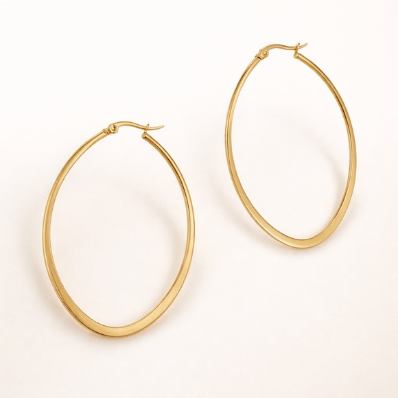 Private Label Jewelry - Large Gold Oval Hoop Earrings  (1210)